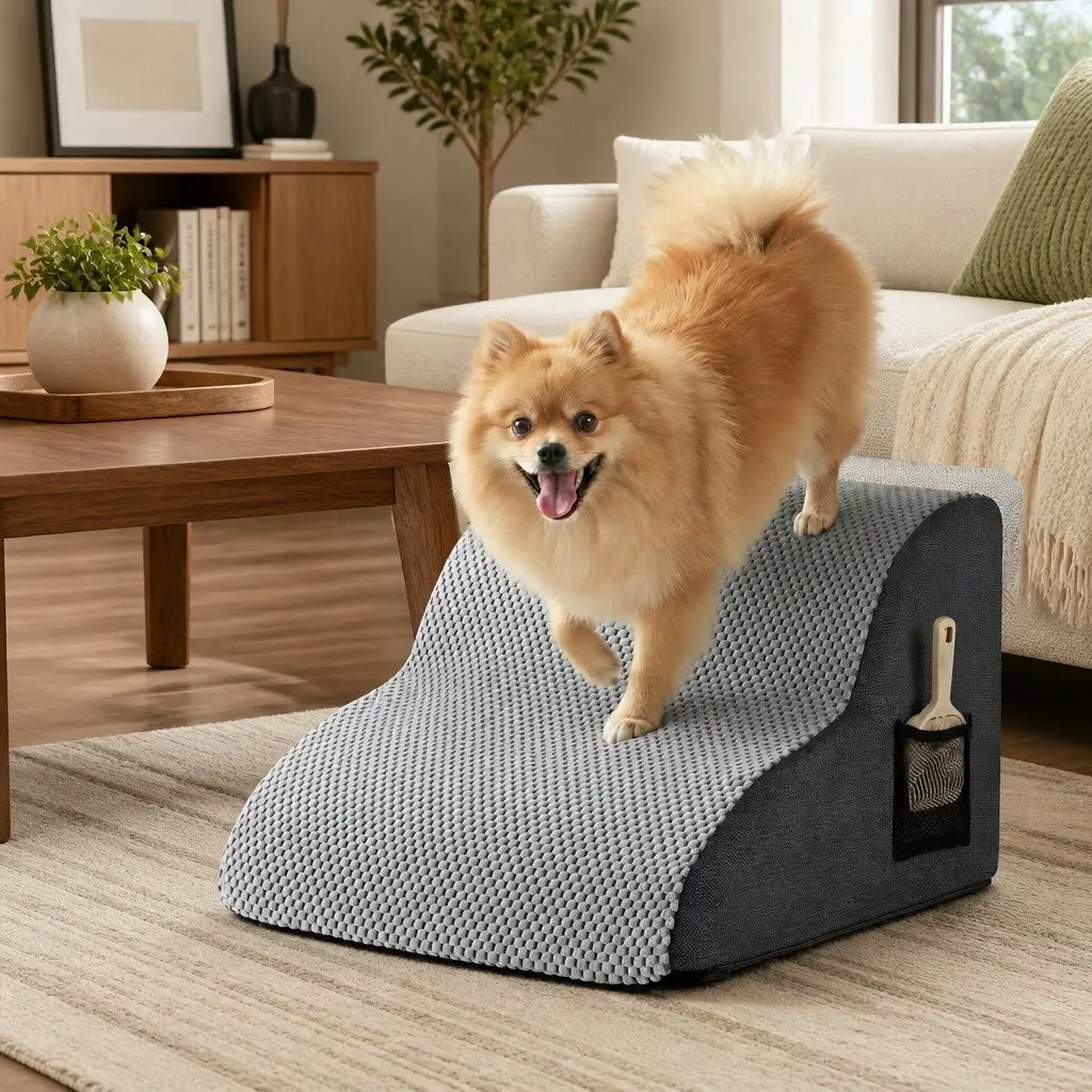 Dog Ramp Non-Slip Foam 2 Steps Grey