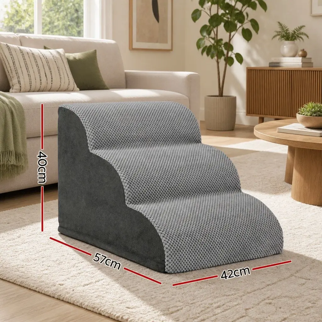Dog Ramp Steps Foam Portable 3 Tier Indoor Grey