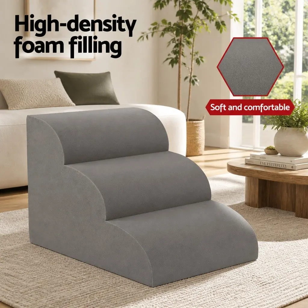 Dog Ramp Steps Foam Portable 3 Tier Indoor Grey