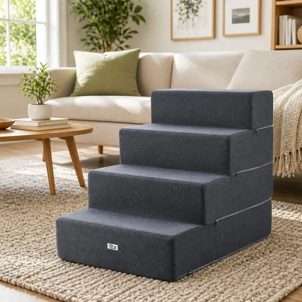 Dog Ramp Pet Stairs 4 Steps Foam Portable Sofa Bed Ladder Cat Steps Non-Slip