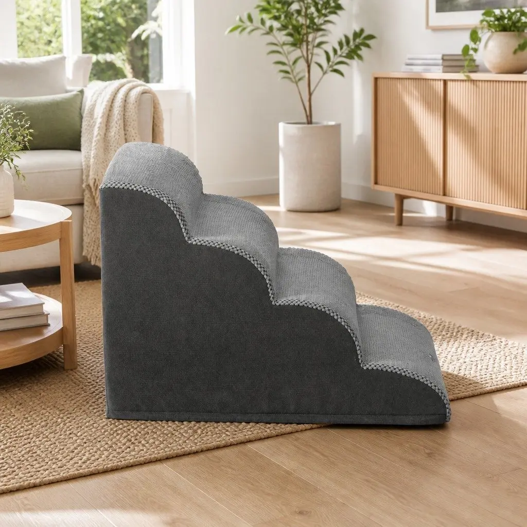 Dog Steps Ramp Foam 4 Tier Portable Indoor Grey