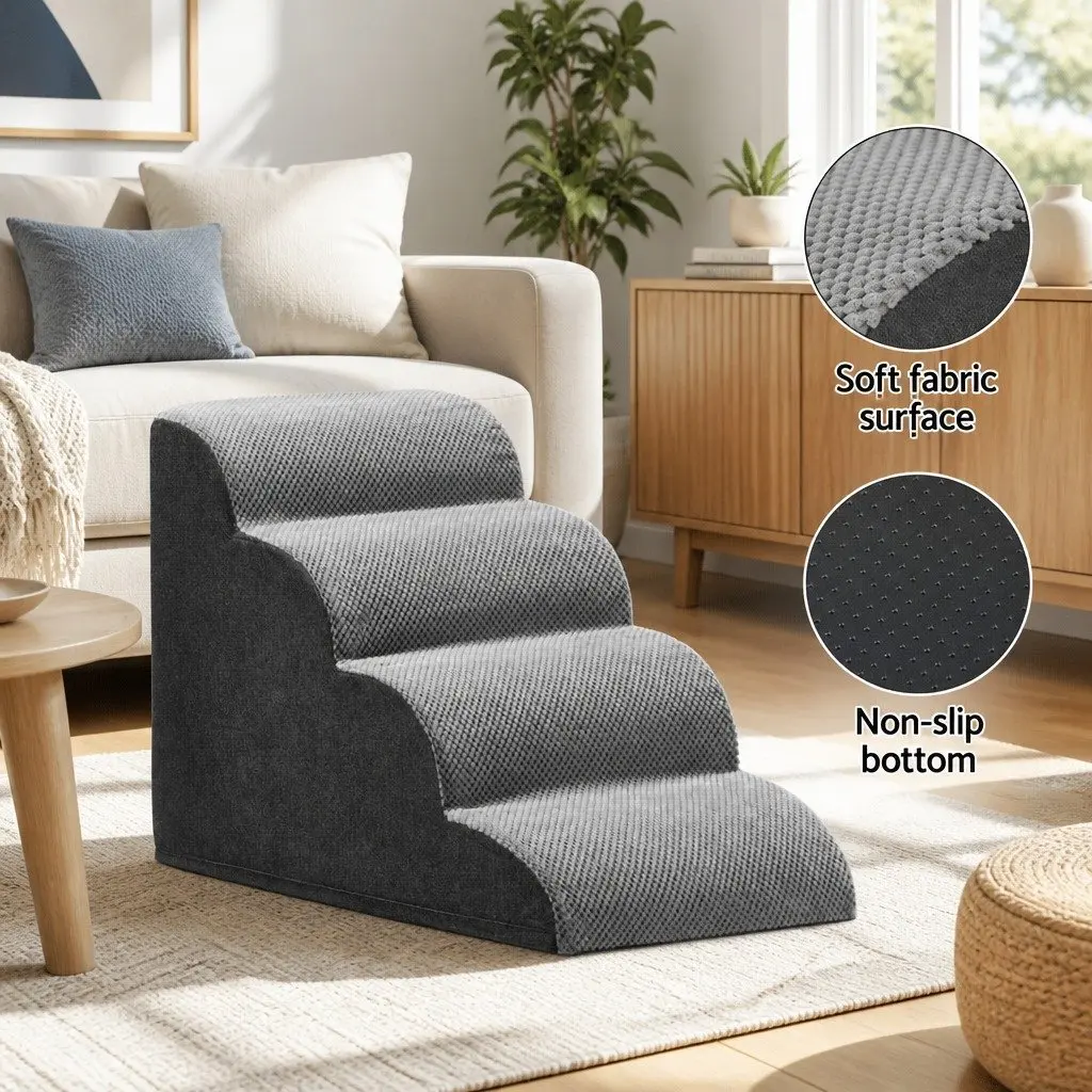 Dog Steps Ramp Foam 4 Tier Portable Indoor Grey