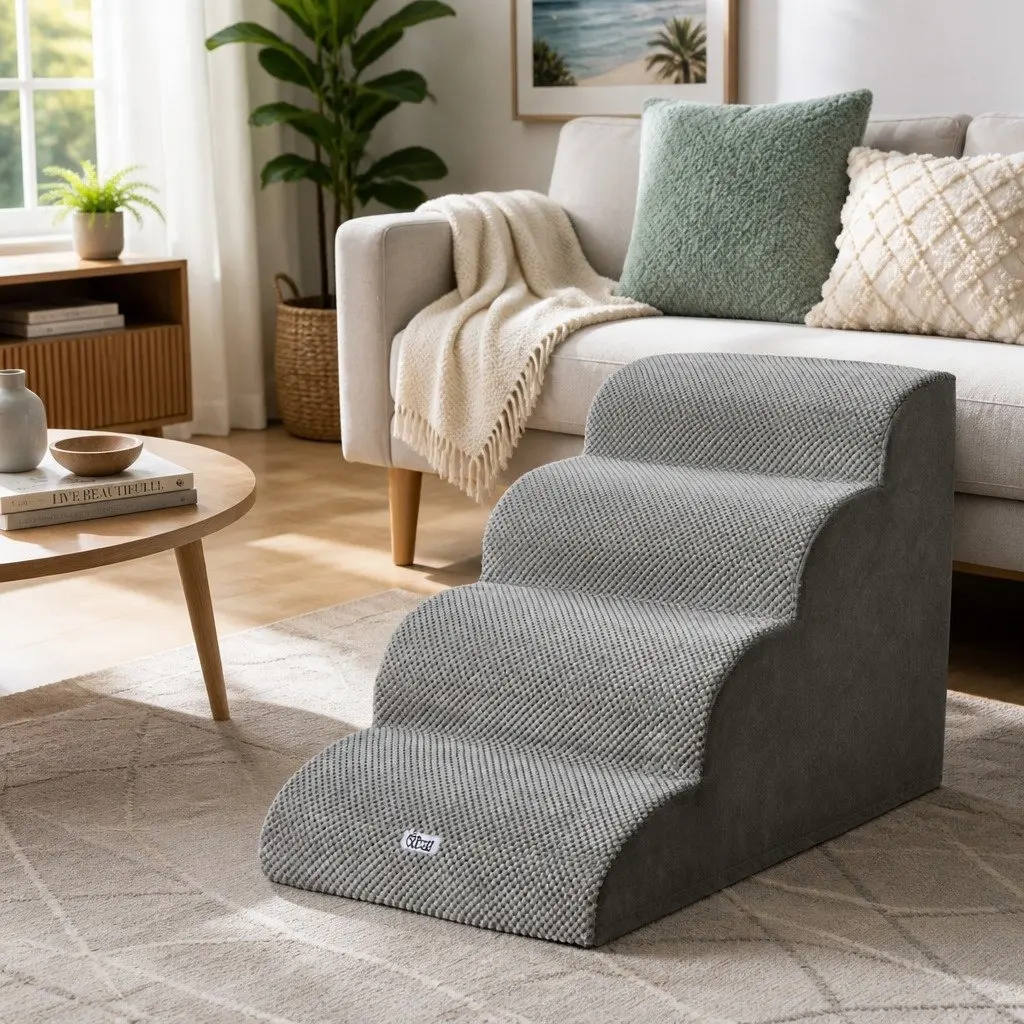 Dog Steps Ramp Foam 4 Tier Portable Indoor Grey