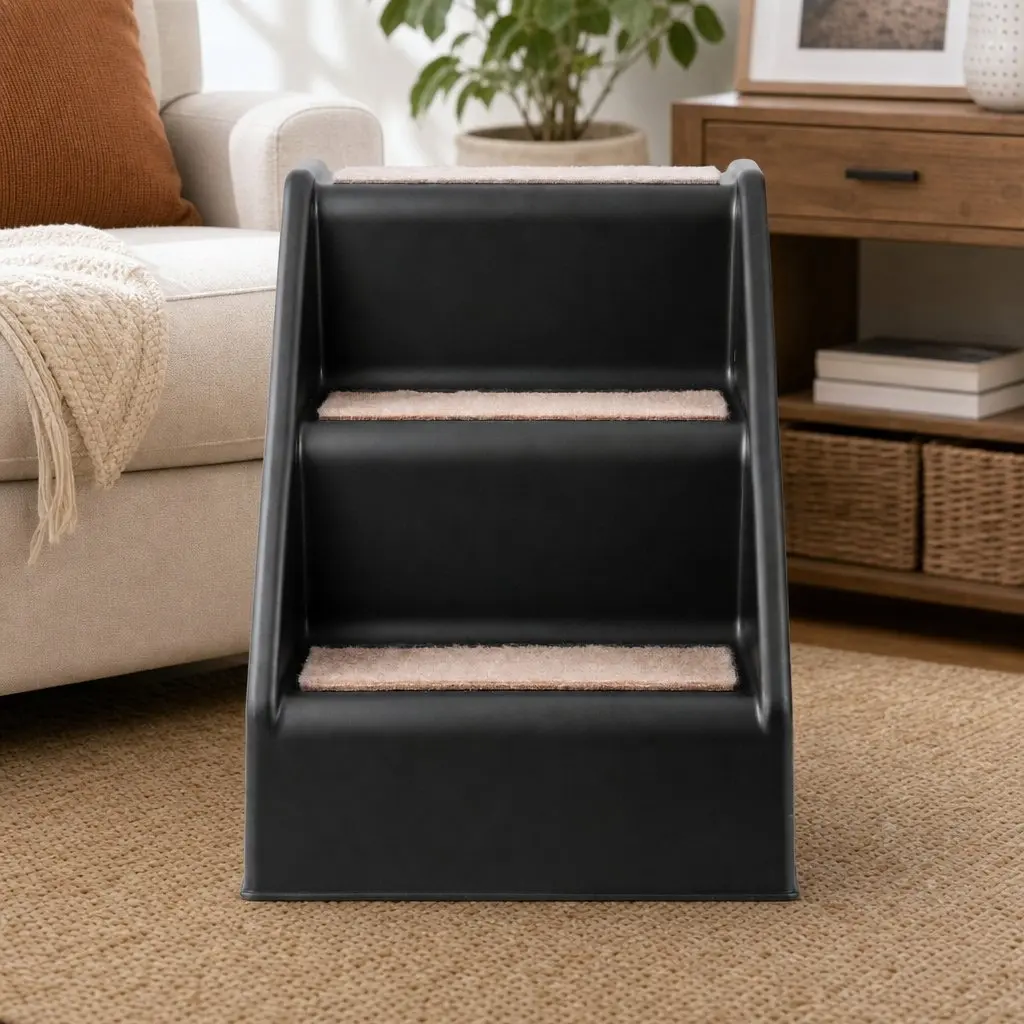 Dog Ramp Foldable 3 Steps Portable Pet Stairs for Bed Sofa Car Black
