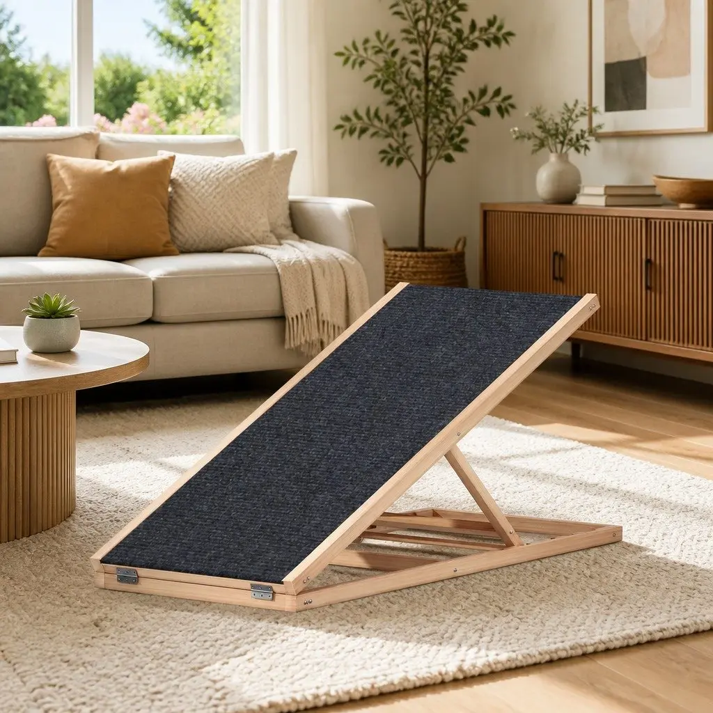 Dog Ramp Steps 100cm Adjustable Height Wooden Foldable Pet Stairs Bed Sofa Car