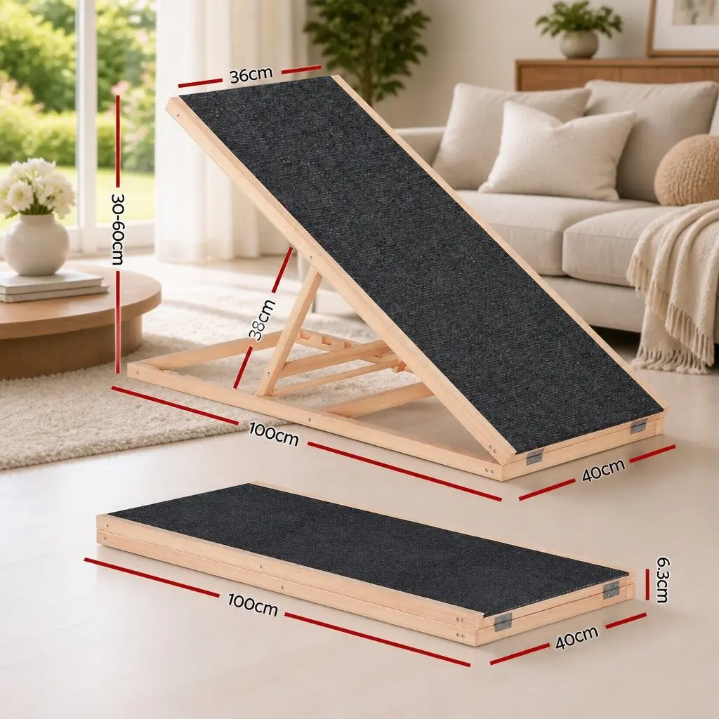 Dog Ramp Steps Adjustable Height 100cm Wooden Foldable Pet Stairs