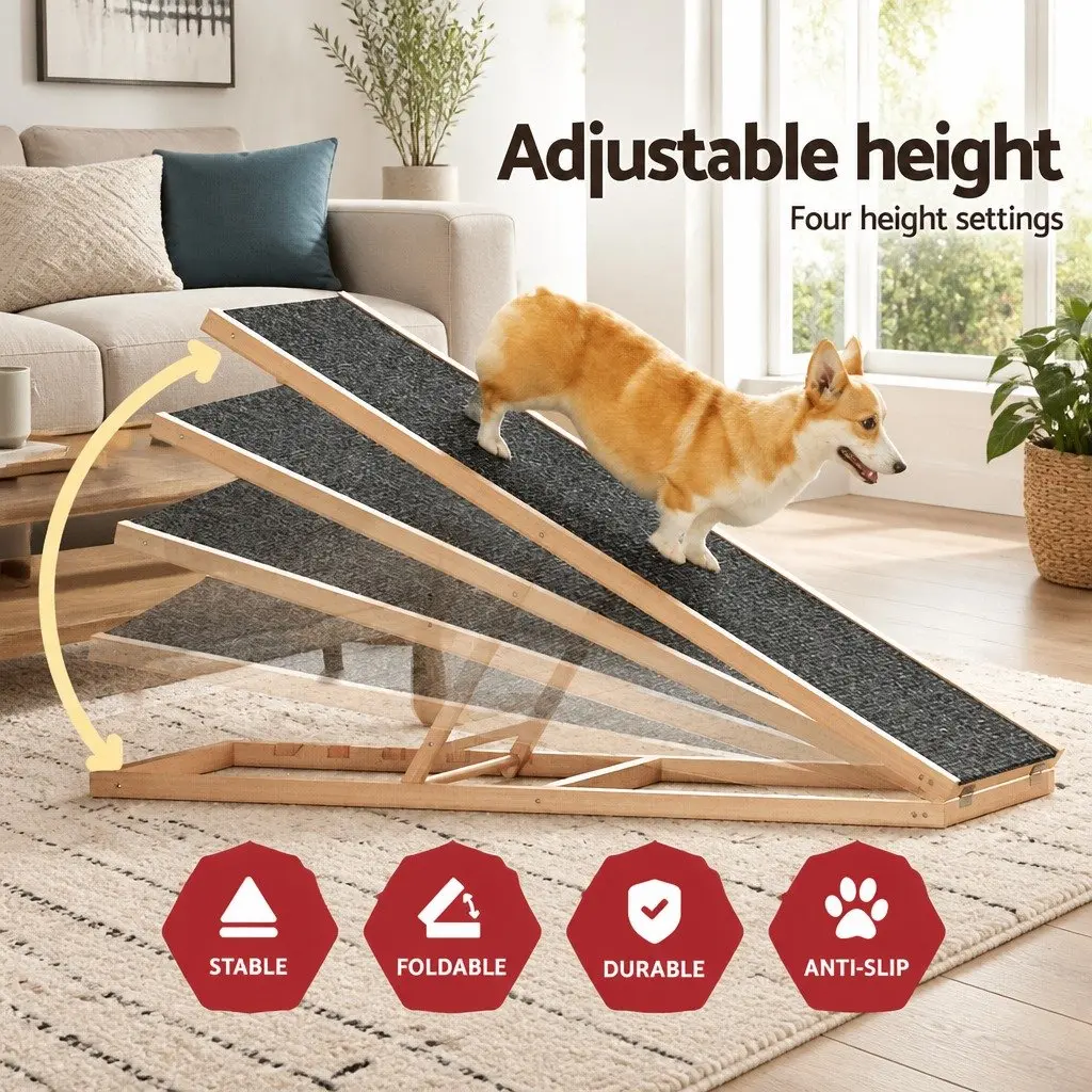 Dog Ramp Steps Adjustable Height 100cm Wooden Foldable Pet Stairs