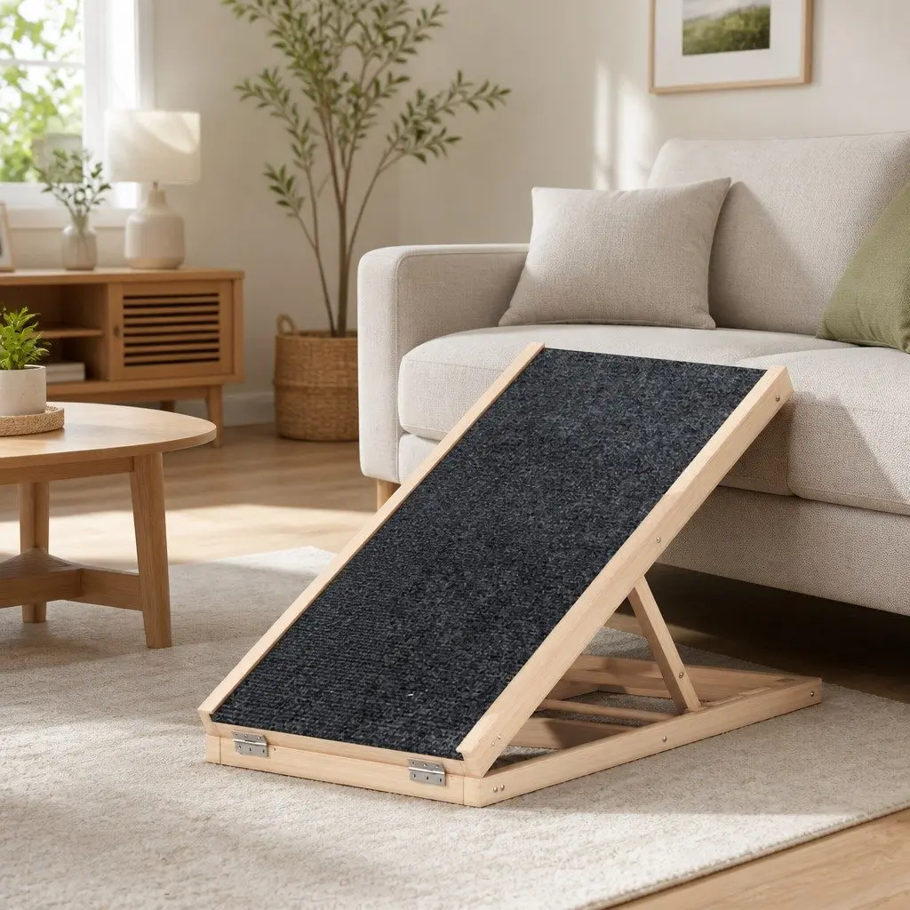 Dog Ramp Adjustable Height 70cm Wooden Foldable Pet Stairs for Bed Sofa Car