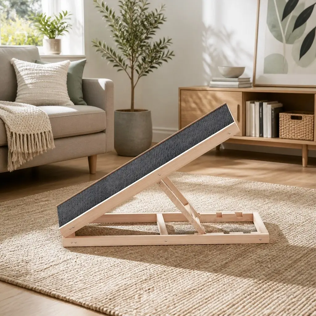 Dog Ramp Adjustable Height 70cm Wooden Foldable Pet Stairs for Bed Sofa Car