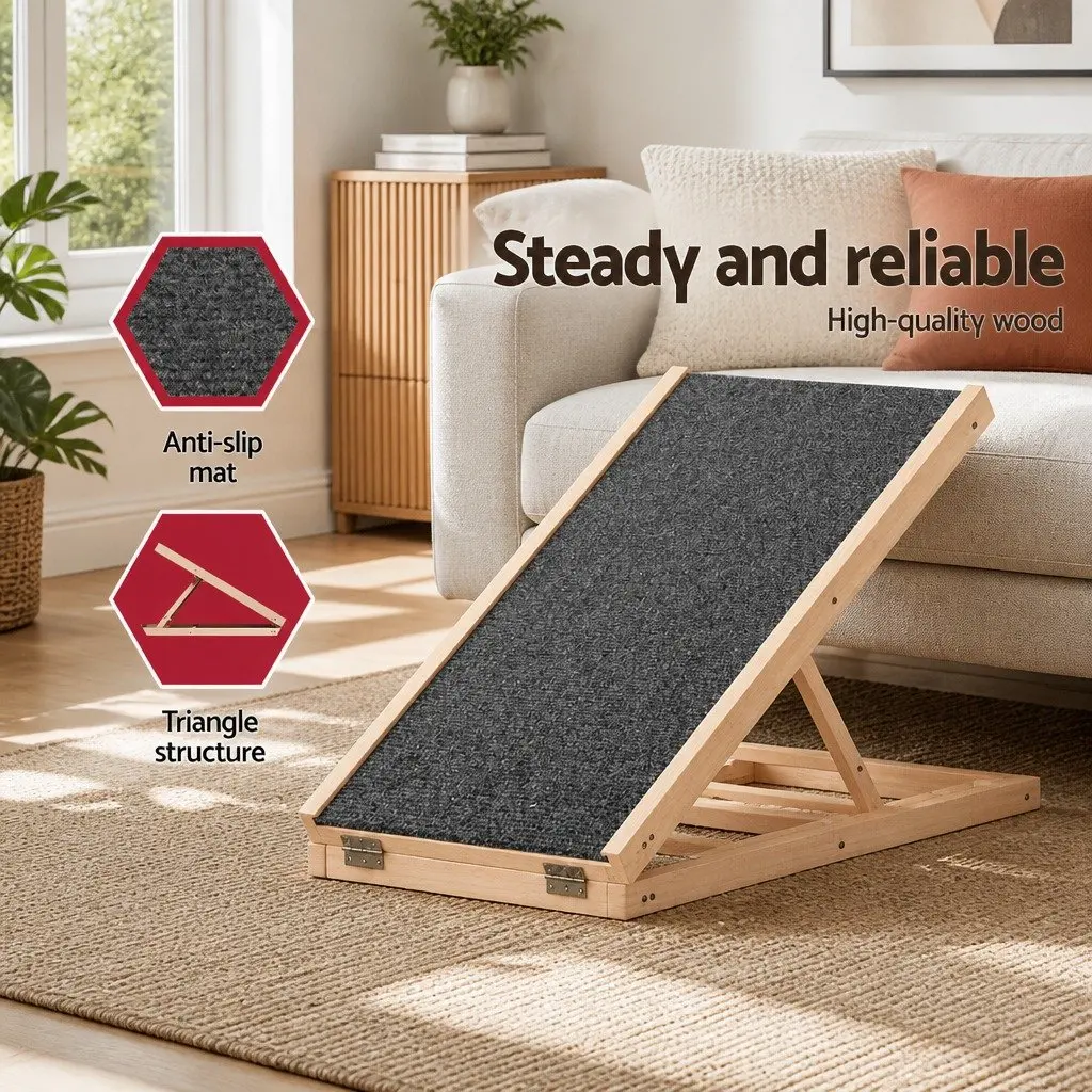 Dog Ramp Adjustable Height 70cm Wooden Foldable Pet Stairs for Bed Sofa Car