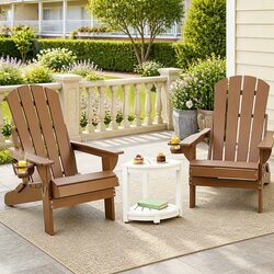 Foldable Adirondack Chair and Table Outdoor Patio Furniture Set Garden Lounge