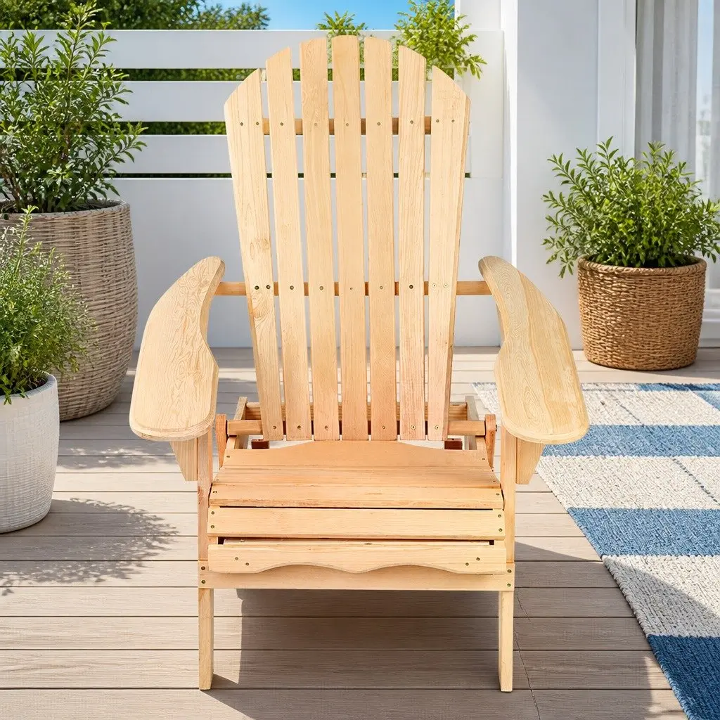 Adirondack Outdoor Chairs Wooden Foldable Beach Garden Set of 2