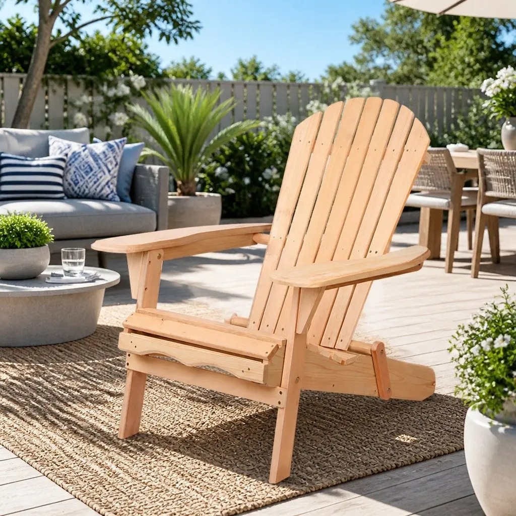 Adirondack Outdoor Chair Wooden Foldable Portable High Back Extra Wide Armrests