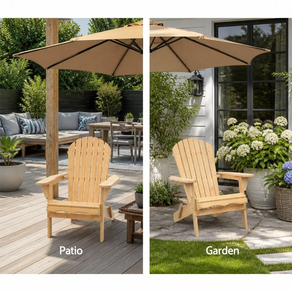 Adirondack Outdoor Chair Wooden Foldable Portable High Back Extra Wide Armrests