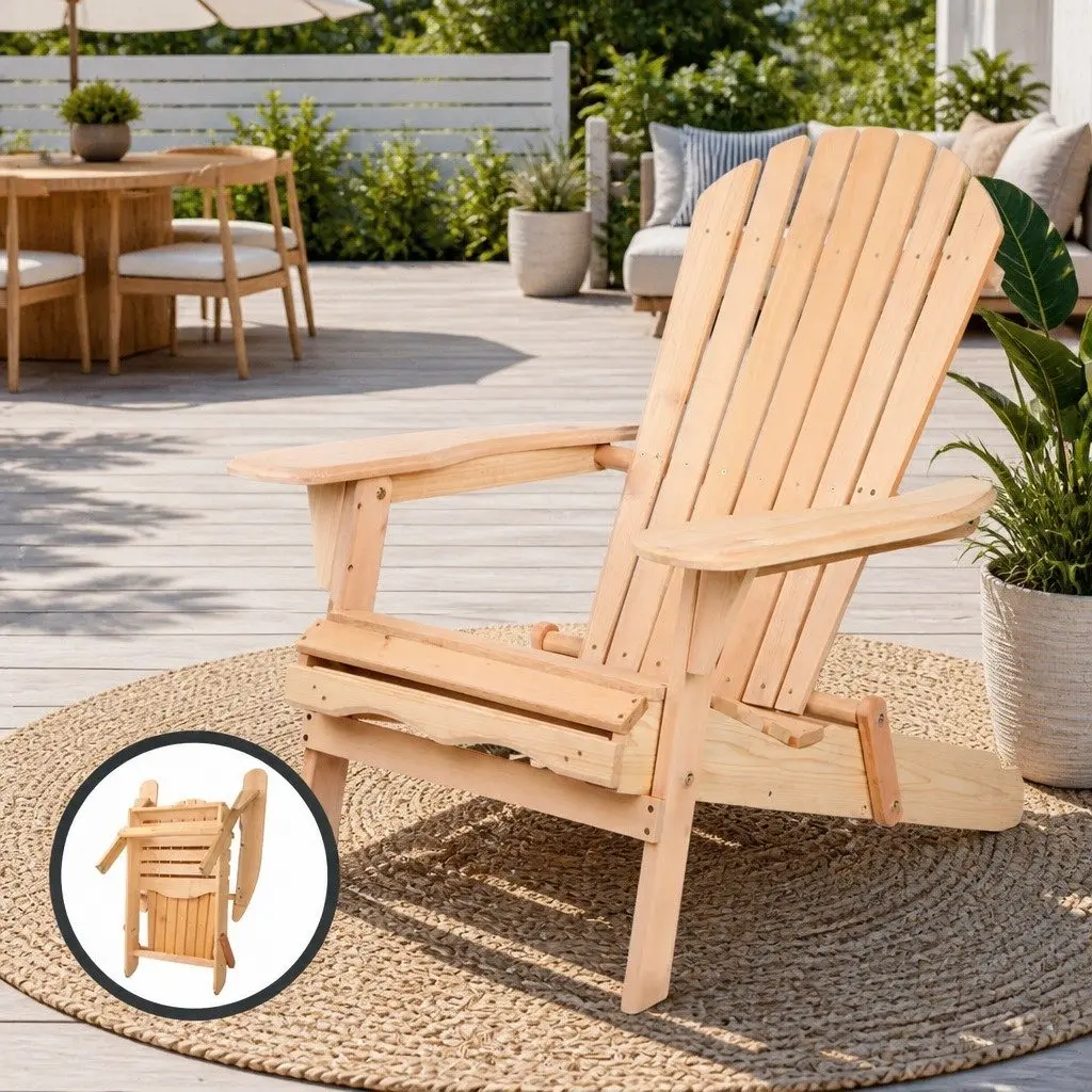 Adirondack Outdoor Chair Wooden Foldable Portable High Back Extra Wide Armrests