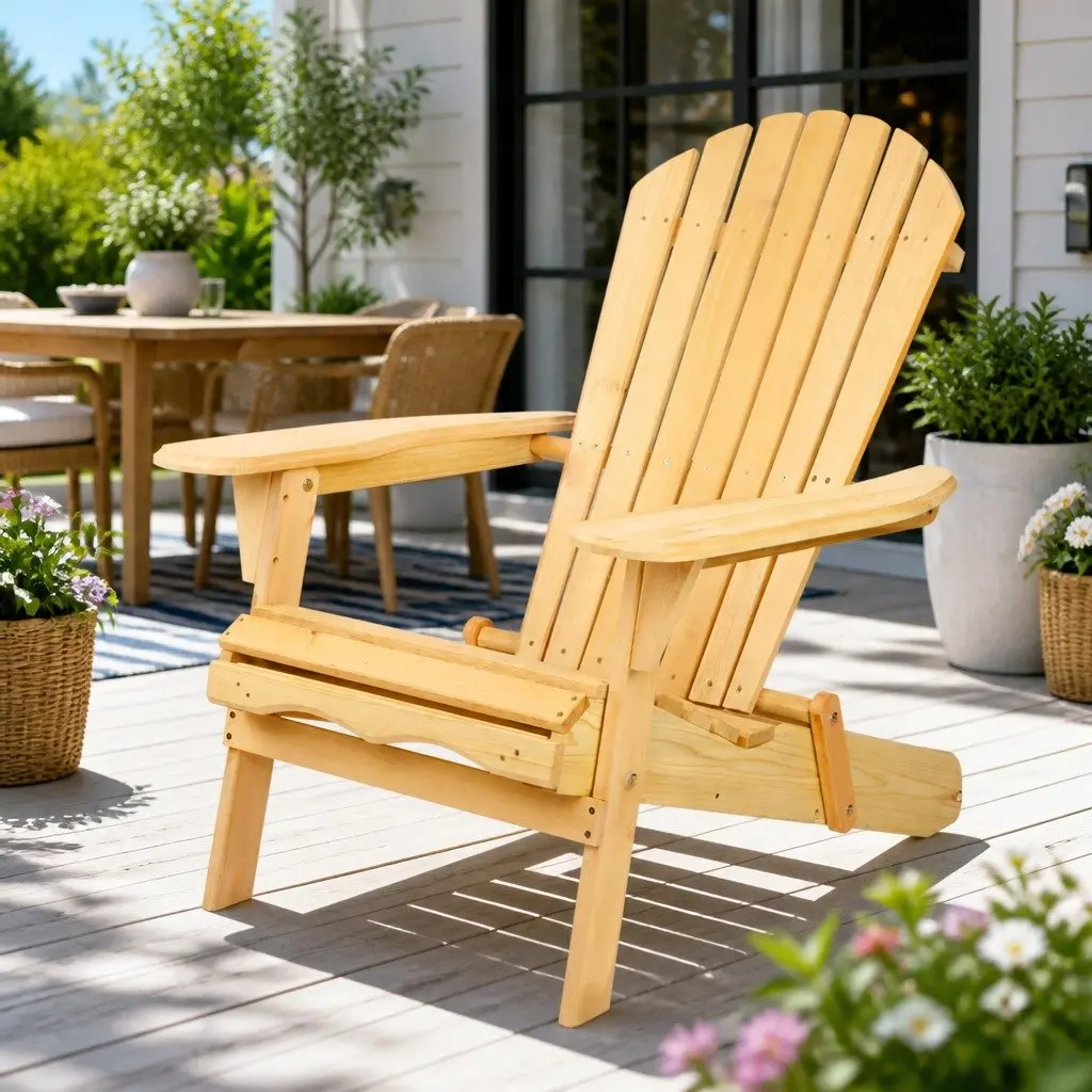 Adirondack Outdoor Chair Wooden Foldable Portable High Back Extra Wide Armrests