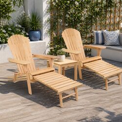 Adirondack Outdoor Chairs Table Set 3PC Wooden Sun Lounge Beach Patio Furniture