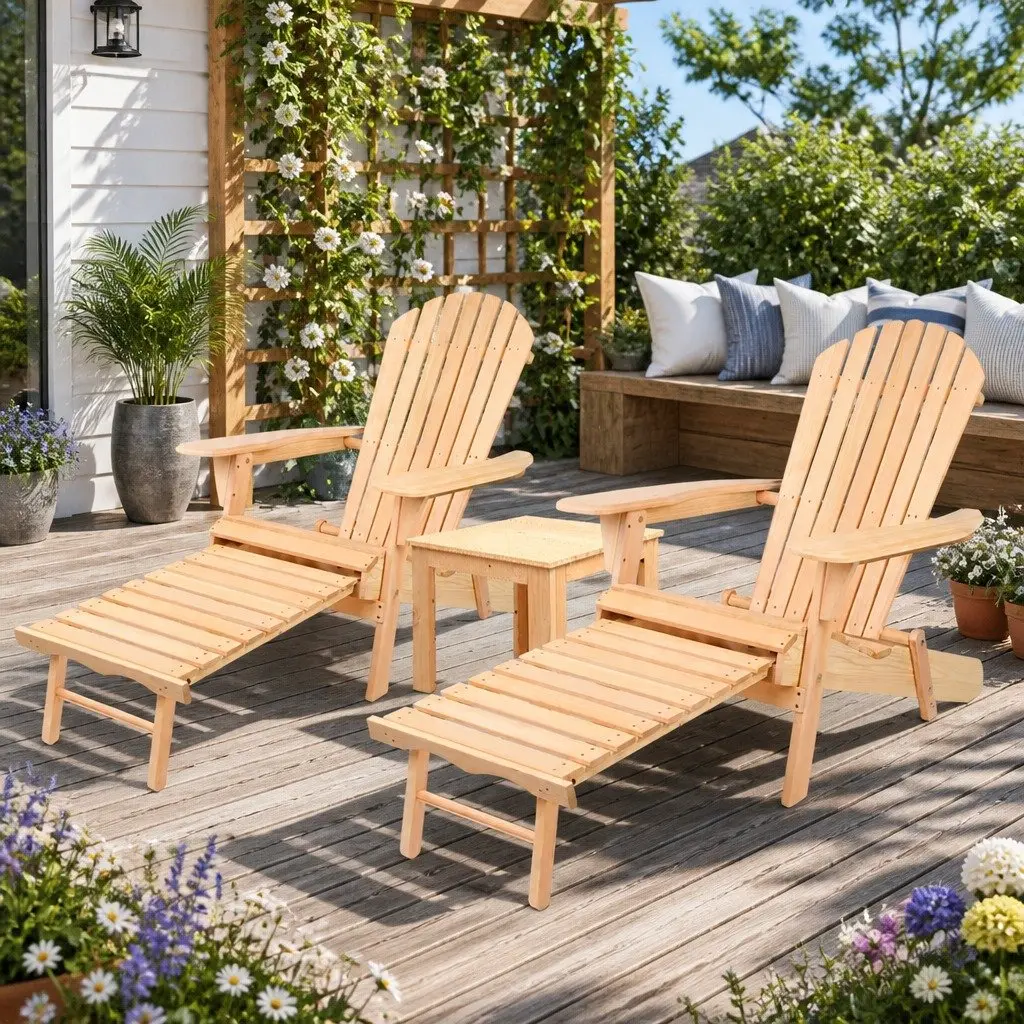 Adirondack Outdoor Chairs Table Set Wooden Foldable 3 Piece