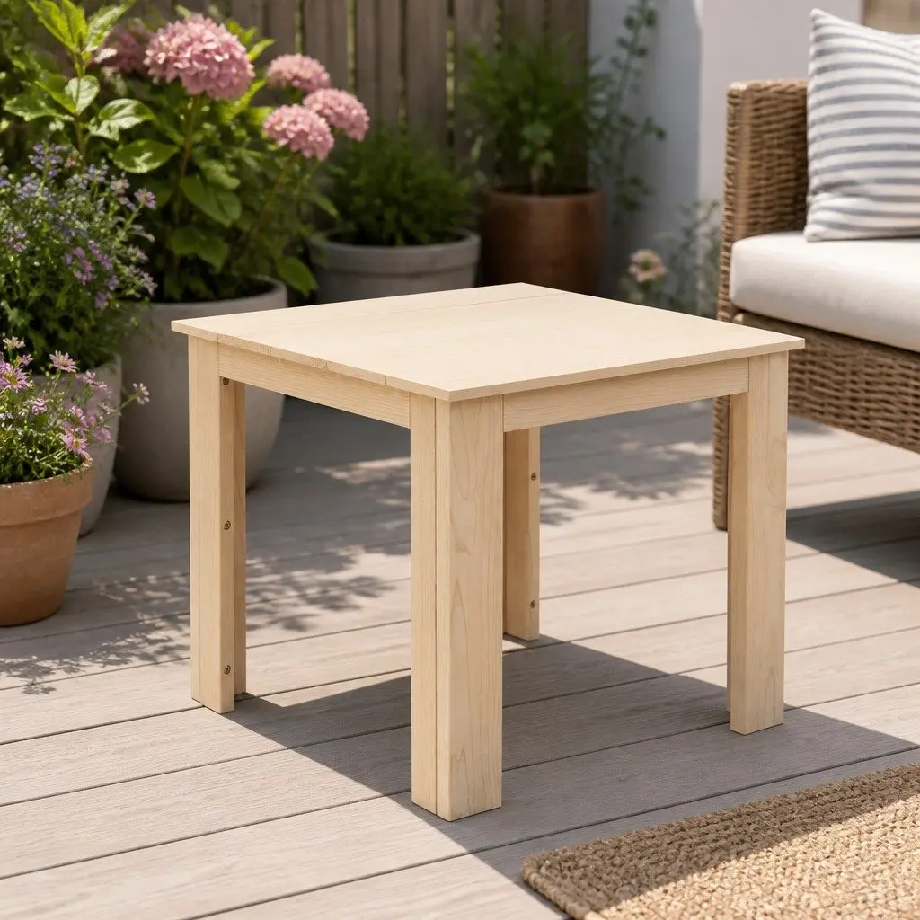 Wooden Side Table Natural Light Wood 44.6 x 44.6 x 40.5 cm Indoor Outdoor Coffee Lamp Desk Furniture