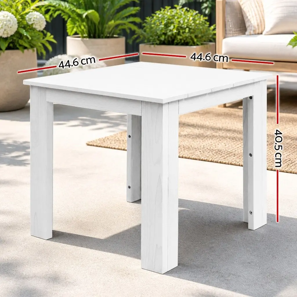 Wooden Side Table Square White Outdoor Furniture 44.6 x 44.6 x 40.5 cm