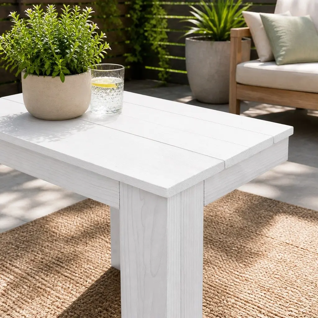 Wooden Side Table Square White Outdoor Furniture 44.6 x 44.6 x 40.5 cm