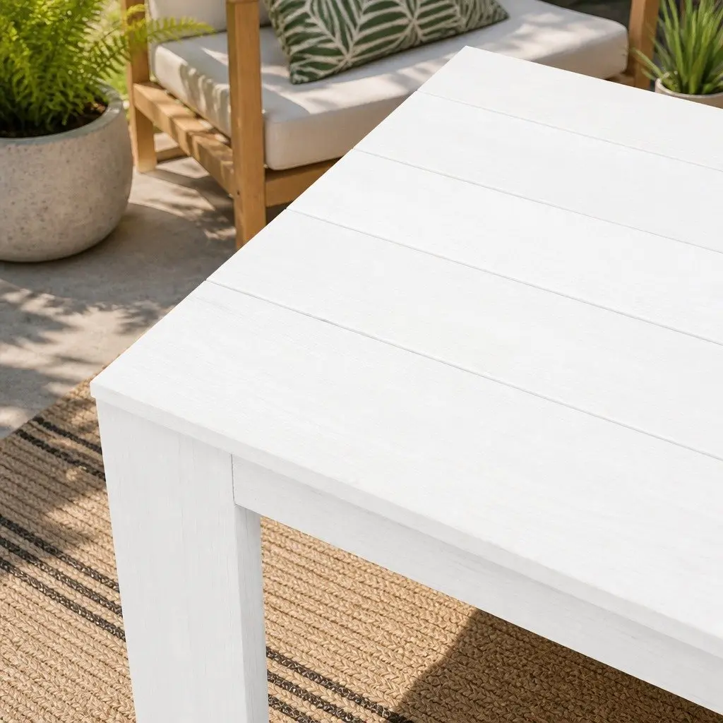 Wooden Side Table Square White Outdoor Furniture 44.6 x 44.6 x 40.5 cm