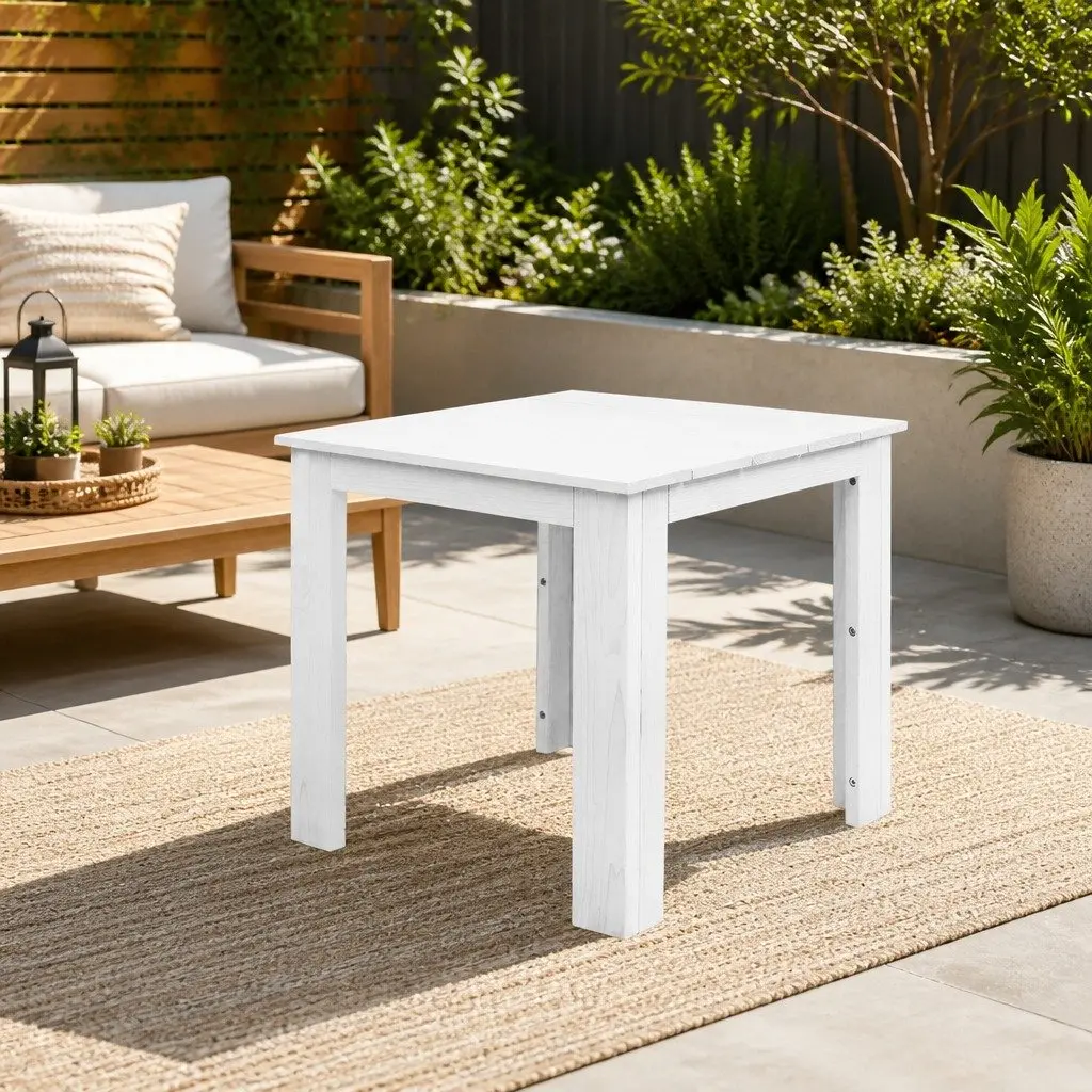 Wooden Side Table Square White Outdoor Furniture 44.6 x 44.6 x 40.5 cm