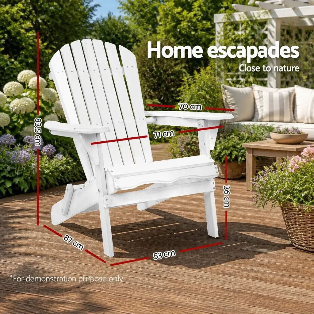 Adirondack Outdoor Chair Wooden Foldable White 87cm x 74.5cm x 87cm