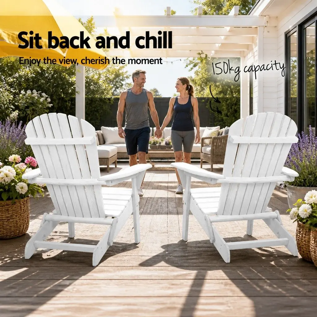 Adirondack Outdoor Chair Wooden Foldable White 87cm x 74.5cm x 87cm