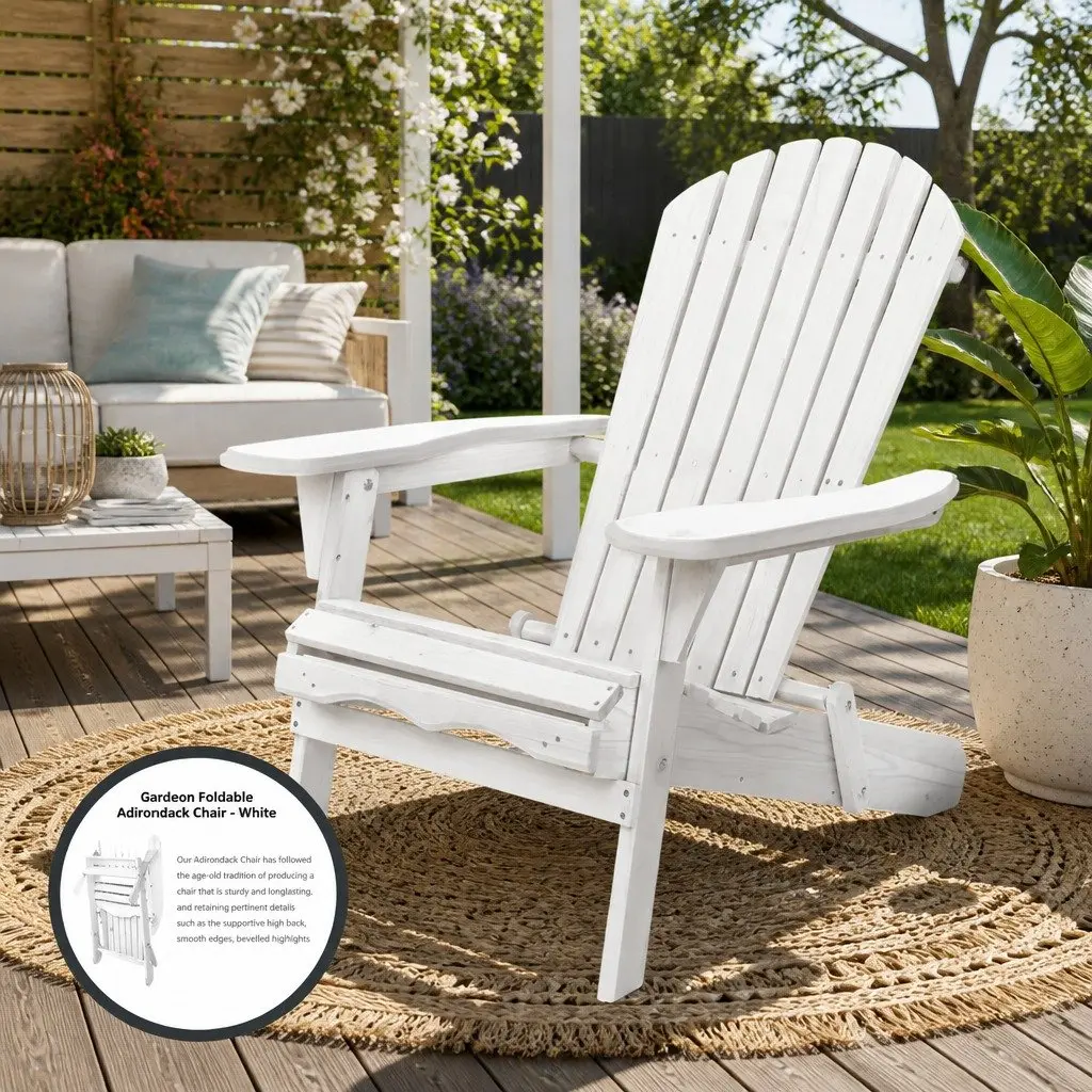 Adirondack Outdoor Chair Wooden Foldable White 87cm x 74.5cm x 87cm