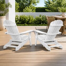 Adirondack Outdoor Chairs 2PC Foldable Wood Lounge Set with Footstool Patio