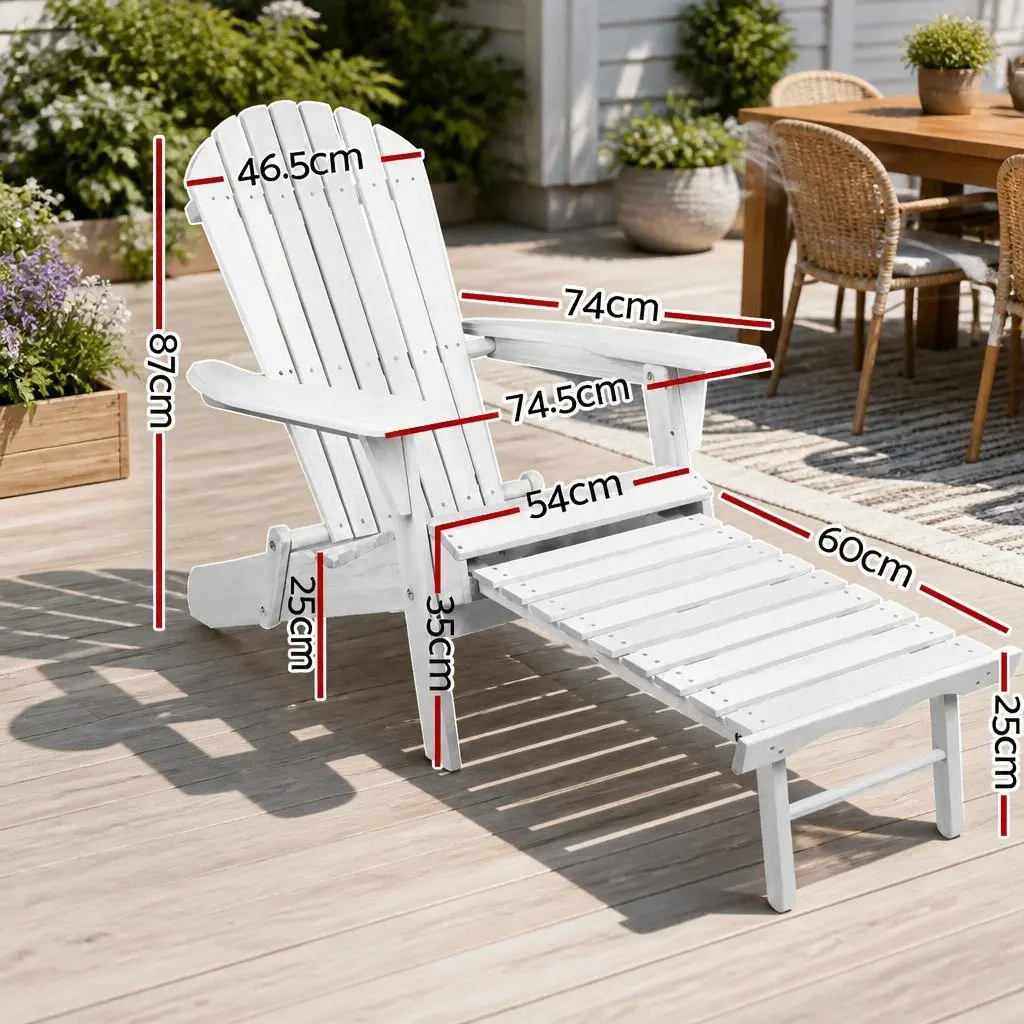 Adirondack Chairs 2PC Classic Foldable Wood Lounge Set with Footstool White