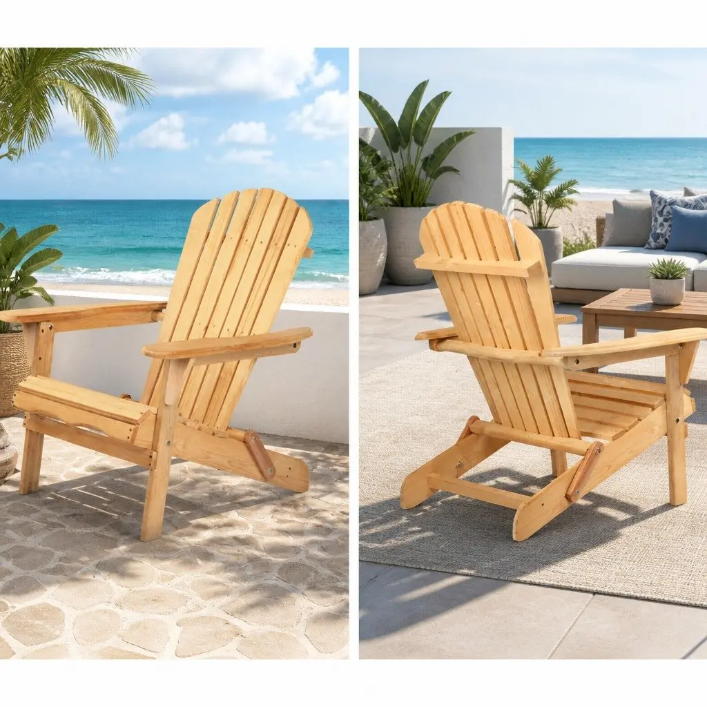 Adirondack Outdoor Table and Chairs Set Wooden Foldable 3 Piece