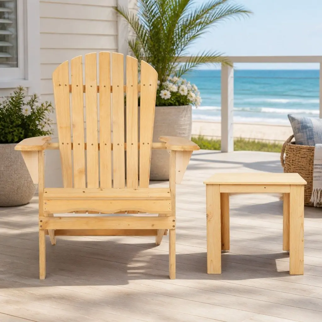 Adirondack Outdoor Table and Chairs Set Wooden Foldable 3 Piece