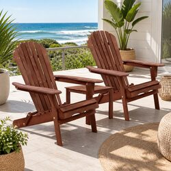 3-Piece Adirondack Outdoor Lounge Set Foldable Wooden Chairs Side Table Garden