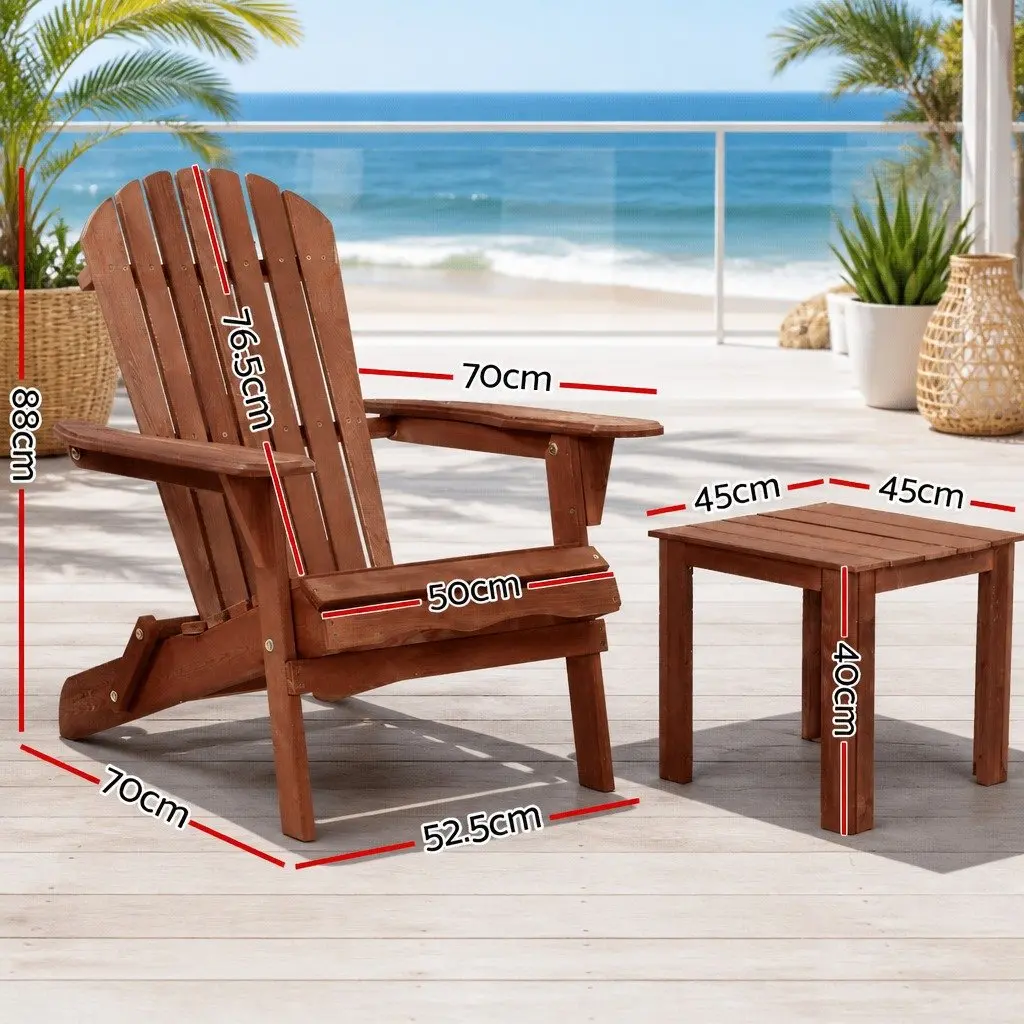 3 Piece Adirondack Outdoor Lounge Set Foldable Wooden Chairs Side Table