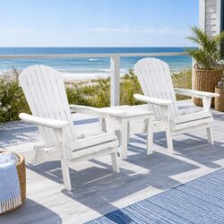 3 Piece Adirondack Outdoor Chair and Side Table Set Foldable Wooden White