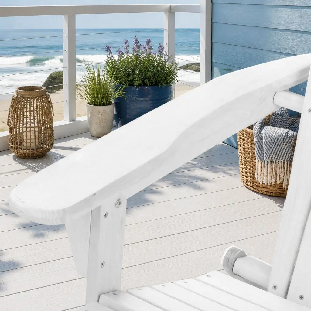 Adirondack Outdoor Lounge Set White Foldable Wooden 3 Piece High Back Chairs and Side Table