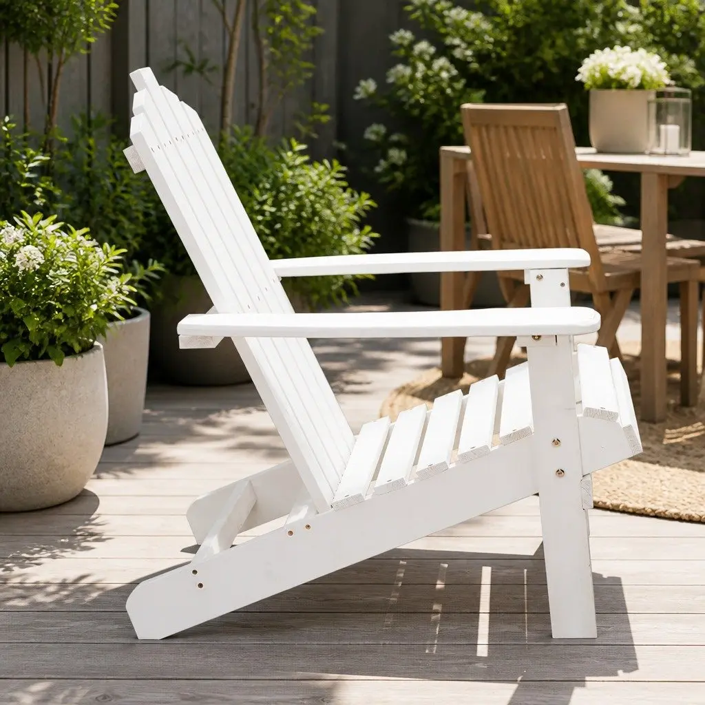 Adirondack Outdoor Chair Wooden High Back White 52cm W x 82cm D x 86cm H