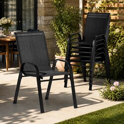 Outdoor Dining Chairs Stackable Lounge Chair Patio Furniture Set Black 6PC