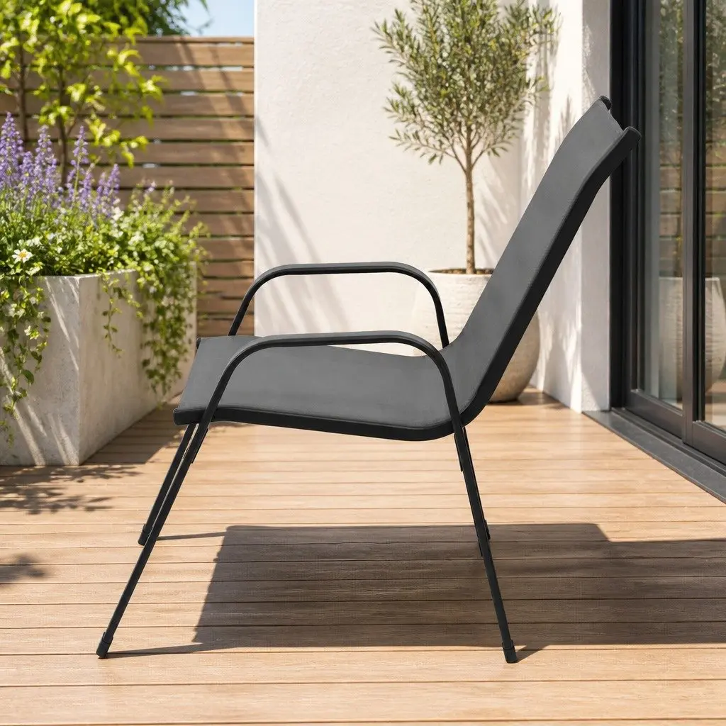 Stackable Outdoor Dining Chairs Grey Patio Lounge Furniture Set Metal Frame