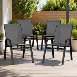 Stackable Outdoor Dining Chairs Grey Patio Lounge Furniture Garden Set of 4