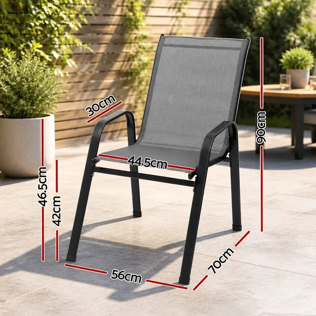 Stackable Outdoor Dining Chairs Grey Steel Frame Textilene Fabric 4 Piece