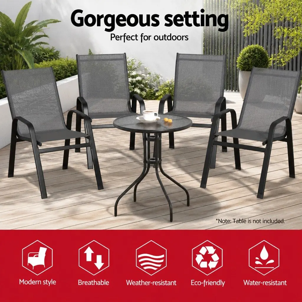 Stackable Outdoor Dining Chairs Grey Steel Frame Textilene Fabric 4 Piece