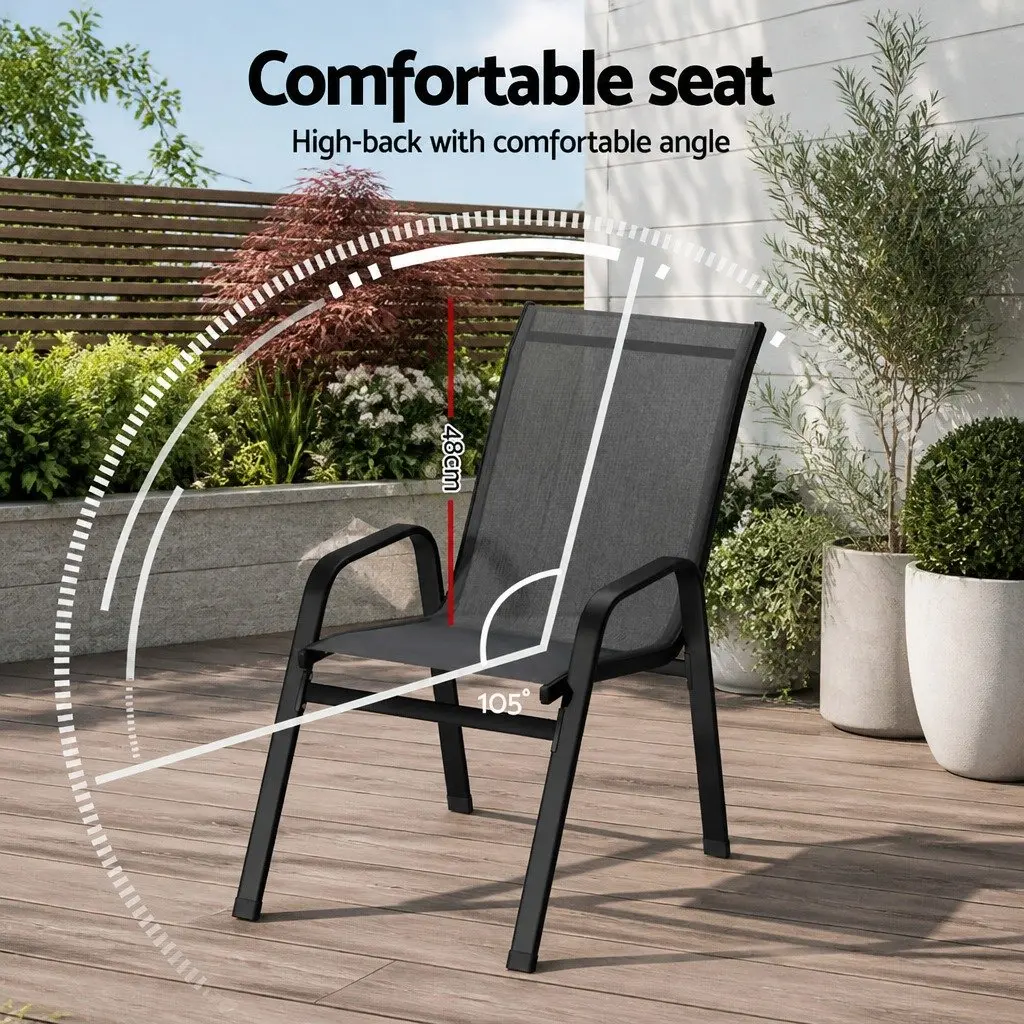 Stackable Outdoor Dining Chairs Grey Steel Frame Textilene Fabric 4 Piece