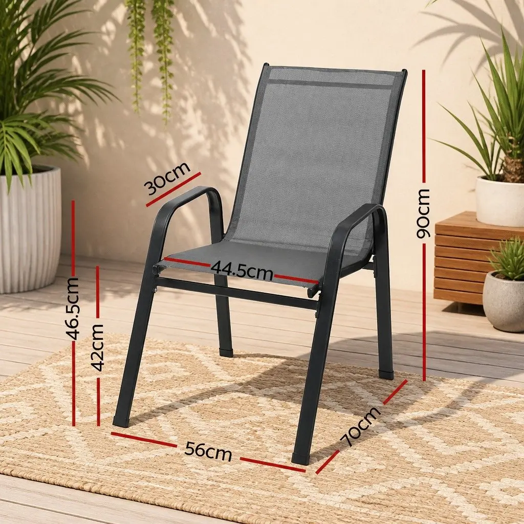 Outdoor Stackable Dining Chairs Set 6PC Grey Steel Frame Textilene Fabric