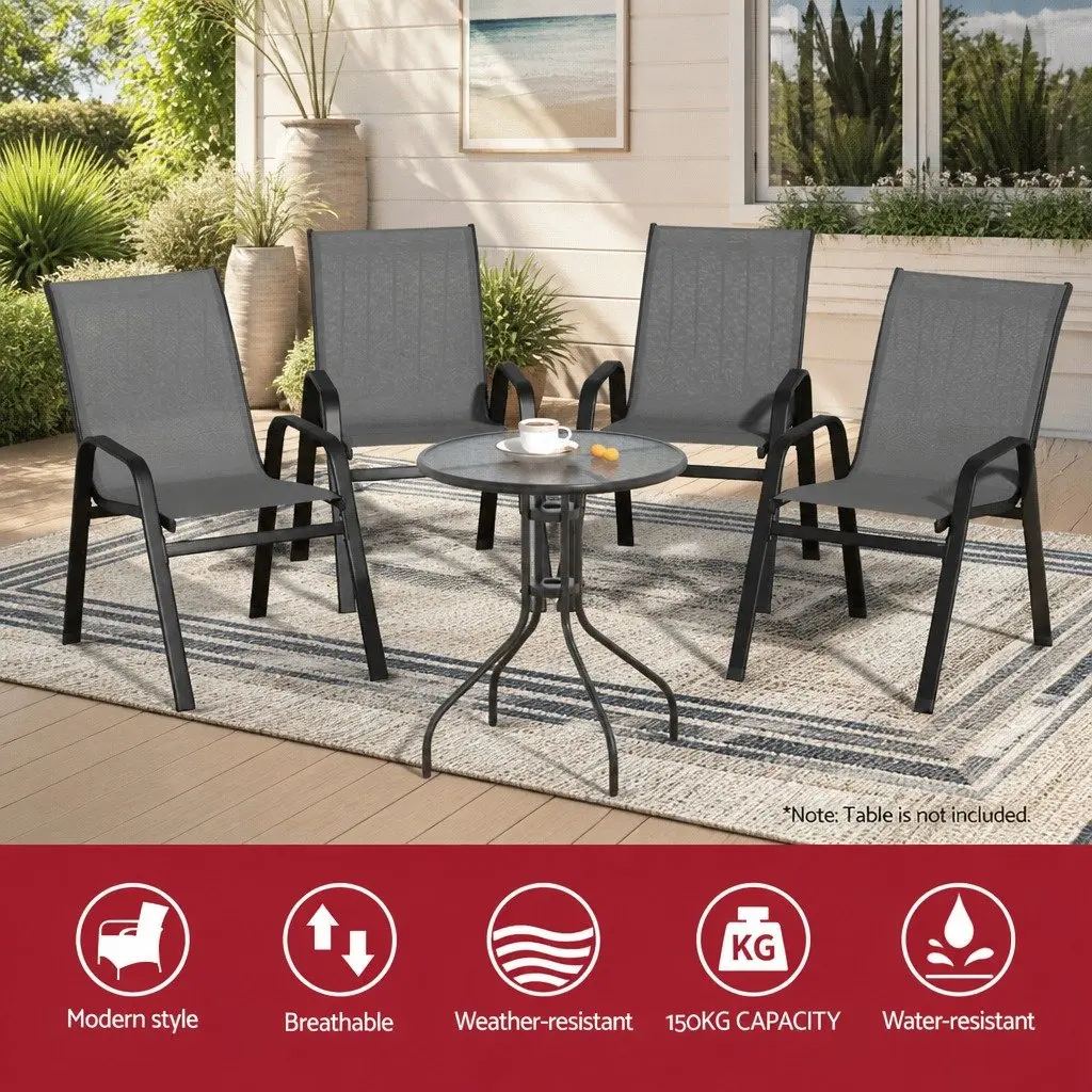 Outdoor Stackable Dining Chairs Set 6PC Grey Steel Frame Textilene Fabric