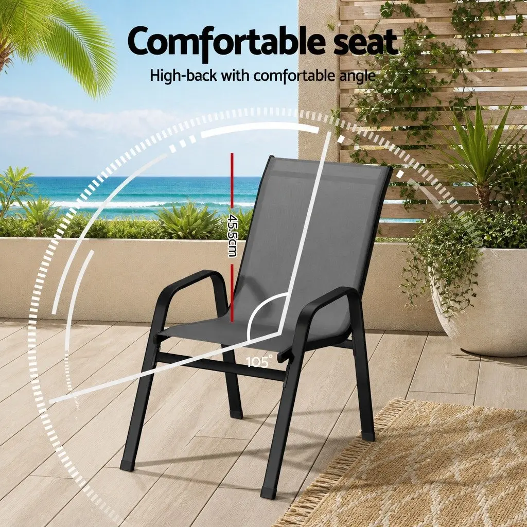 Outdoor Stackable Dining Chairs Set 6PC Grey Steel Frame Textilene Fabric