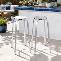 Friendly Silver Aluminum Outdoor Bar Stool Pair