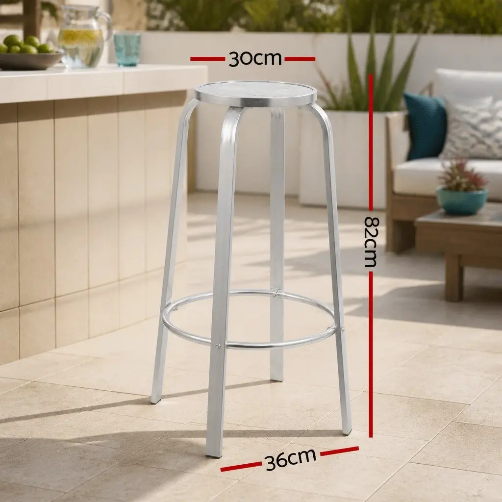 Outdoor Bar Stools Silver Aluminum Sturdy Frame 82cm Height Set of 2